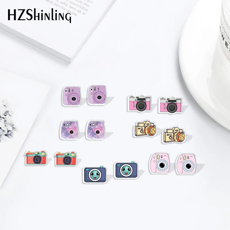 lovely Cartoon Camera Acrylic Earrings Resin Epoxy Earrings for women