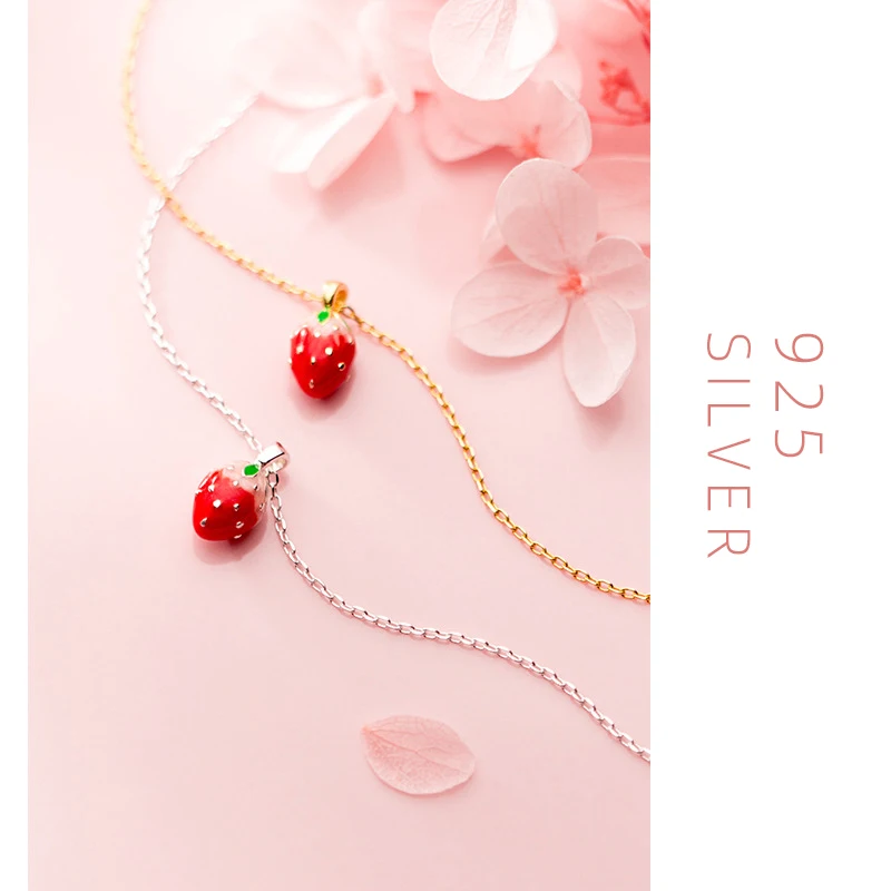 Modian Cute Strawberry Pendant Necklace for Women Fashion Genuine 925 Sterling Silver Gold Color Necklace Fine Jewelry Bijoux