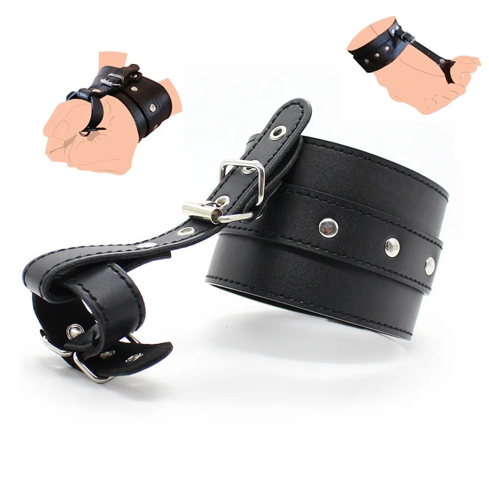 Slave Bdsm Bondage Leather Handcuffs Thumbs Ankle Toe Cuffs Sex Toys for Men Women Couples Punk Belt Costumes to Wrist Restraint