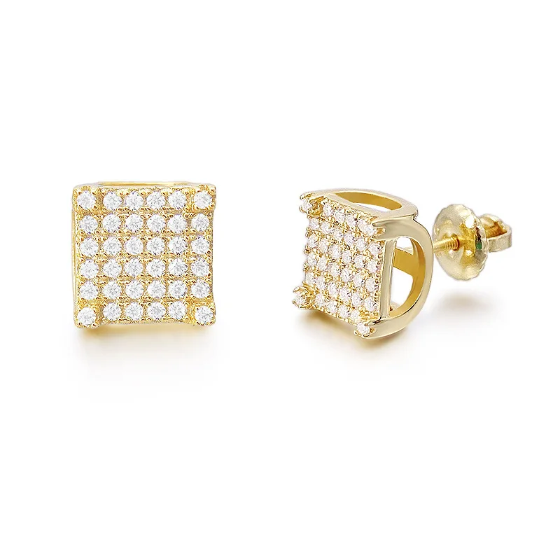 

2021 New Hiphop D Color VVS1 Moissanite Earrings for Women Men 925 Sterling Silver Geometric Square Stud Earrings Birthday Gift