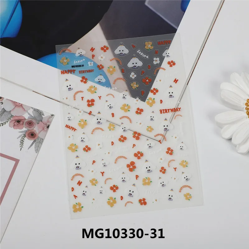 Fashion Hot Selling Thin Light Transparent Nail Stickers Flowers Carton Dogs Traceless Dry Glue Nail Decals Nail Art Manicure