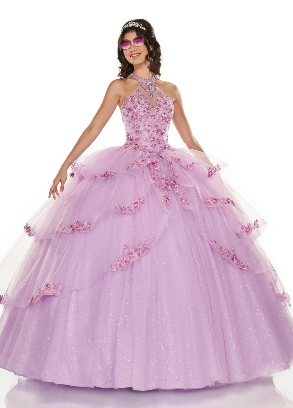 Pink Organza Gaun Bola Quinceanera Gaun 2021 Halter Bordir Manik-manik Prom Gaun Pesta Vestidos De 15 Anos Backless