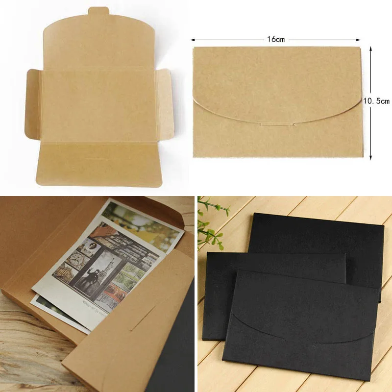 10pcs Black Kraft Paper Cardboard Envelope bag Wedding invitation cards Packaging box Photo Postcard Envelope Gift Box & Window