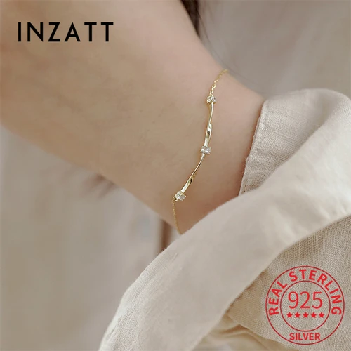 INZATT 여성용 진짜 925 스털링 실버 지르콘 기하학적 14K 글로드 팔찌, 패션 힙합 고급 주얼리, 미니멀리스트 액세서리 