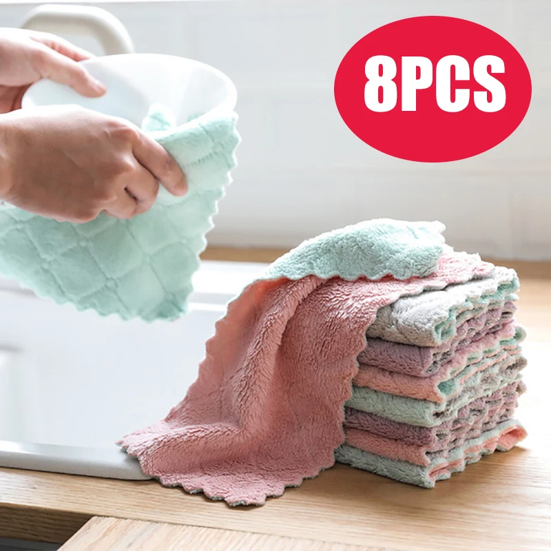 

8PCS Microfiber Kitchen Towel Absorbent Dish Cloth Non-stick Oil Washing Kitchen Rag Household Tableware Cleaning Wiping Tools