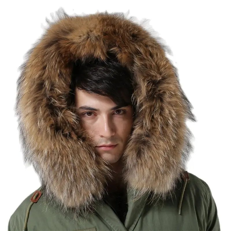 Winter Coat Fox Fur Lining Mens Army-green Coat Long Style Fashion Real Fox Collar Mens Windproof Parka Factory Price Outwear