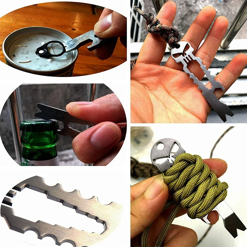 Stainless Steel EDC Pocket Multi-Tool Skull Bottle Opener Pry Bar Crowbar Keychain Survival Tool