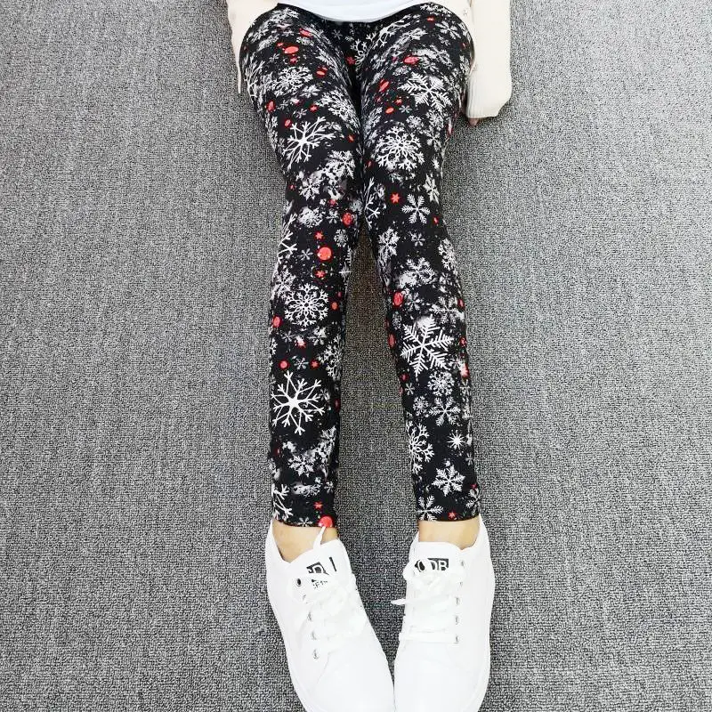 CUHAKCI Legging Wanita Seksi Celana Streetwear Kasual Huruf Pinggang Tinggi Elastis Fashion Fitness Gambar Kepingan Salju