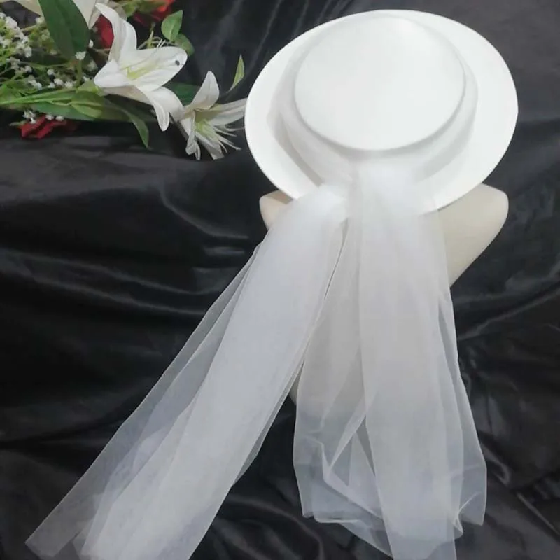 New Elegant White Satin Hat for Women Wedding Birdal Sun Hat with Veil Bride Hair Accessories