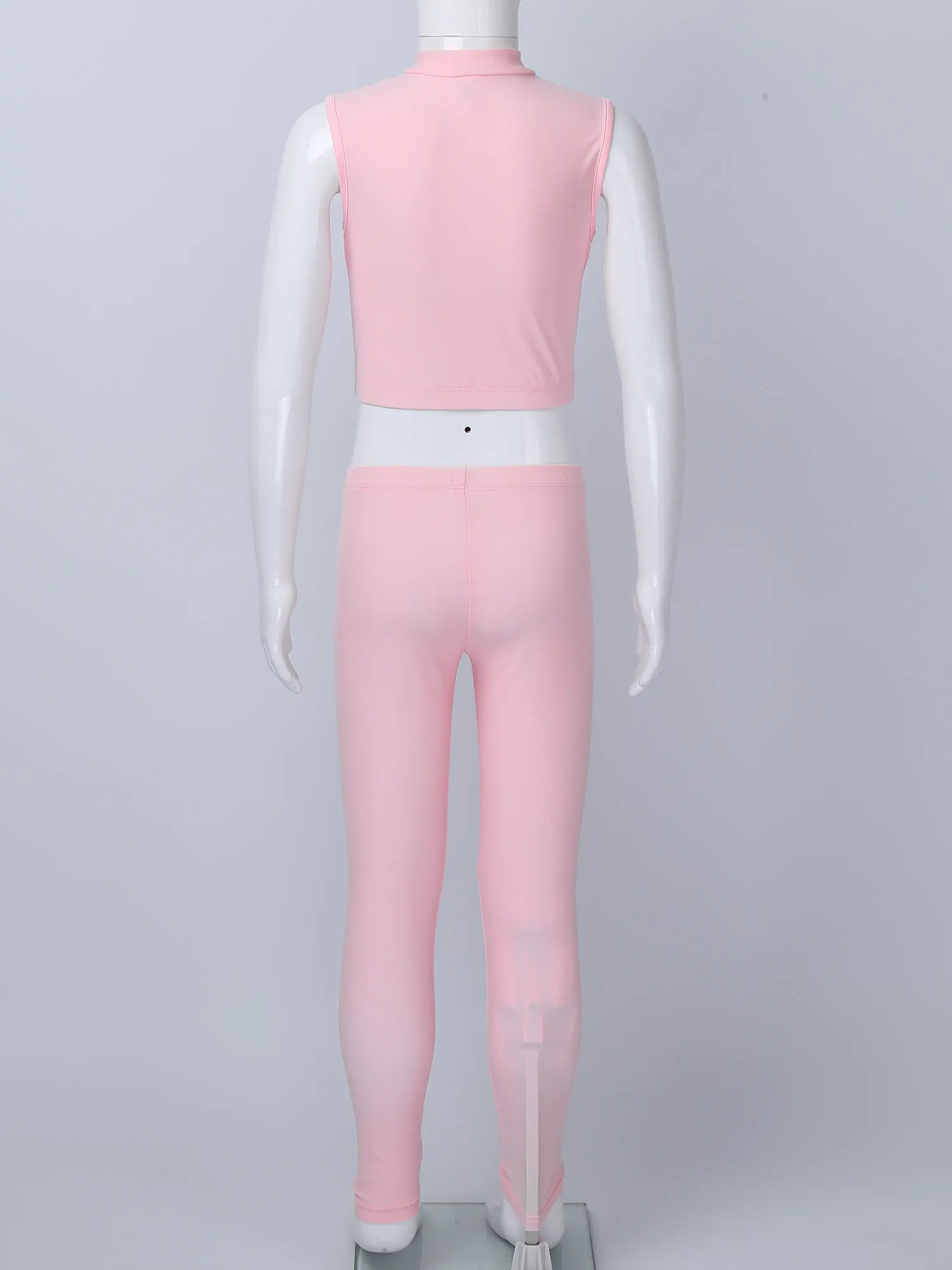 2 pezzi bambini ragazze abbigliamento sportivo colletto alla coreana senza maniche cerniera top corto e pantaloni set bambini ginnastica corsa esercizio abbigliamento