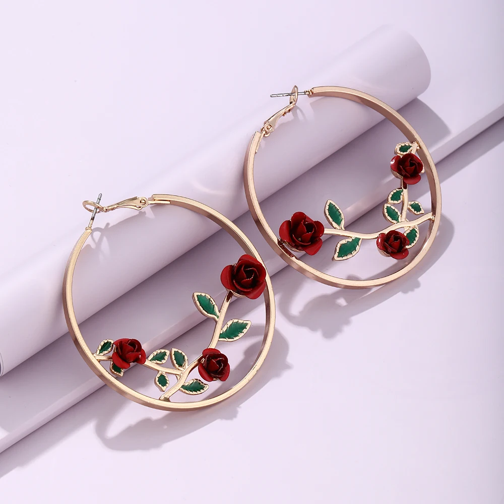 Lost Lady New HoopEarrings Earrings Fashion IN Sweet And Romantic Rose Flower Circle Earrings Alloy Jewelry Wholesale Direct