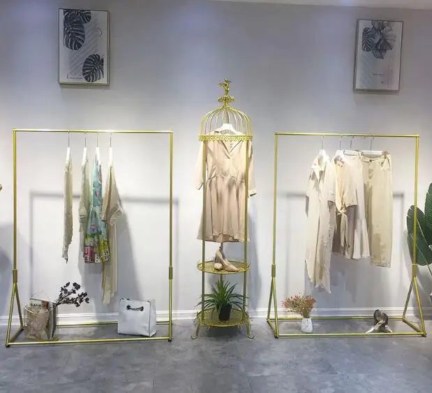 

Clothing store hanger display rack gold display rack floor type women's clothing store shelf