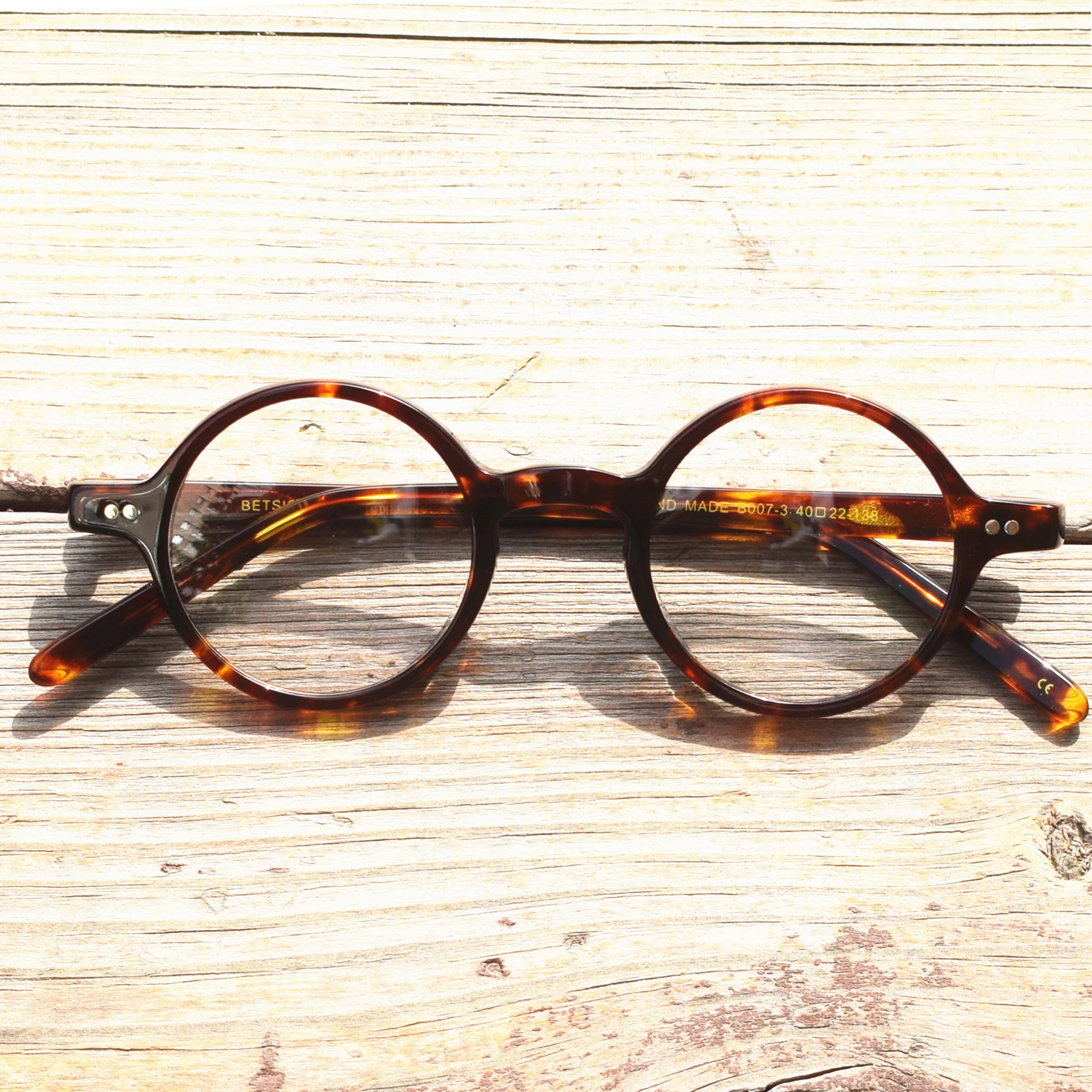 BETSION Hand Made Vintage 40 42 44 Round Acetate Tortoise Men Eyeglass frames Full Rim Women Myopia Prescription Eyeglasses