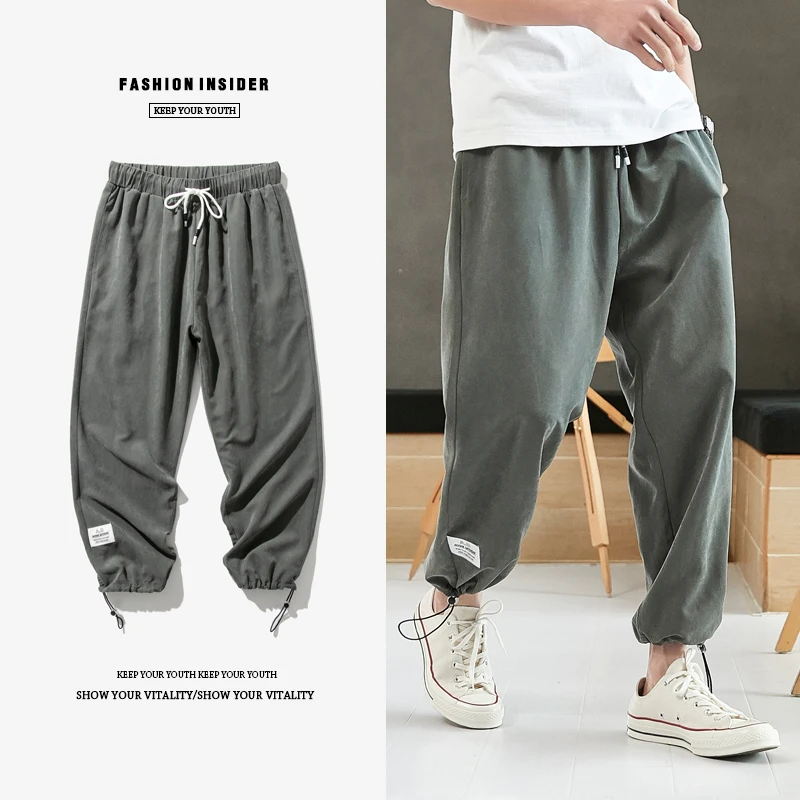 2021 New Summer Hip Hop Harem Pants Men Joggers Ankle-Length Trousers Casual Male Baggy Pants korean streetwear