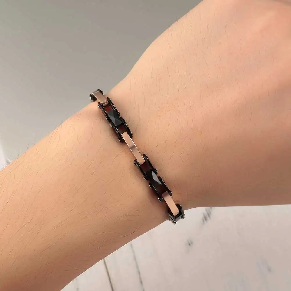 Moocare Plated Rose Gold and Black Ceramic Bracelet Stainless Steel Elegant Female Male Hand Wrist Chain Charm Jewelry