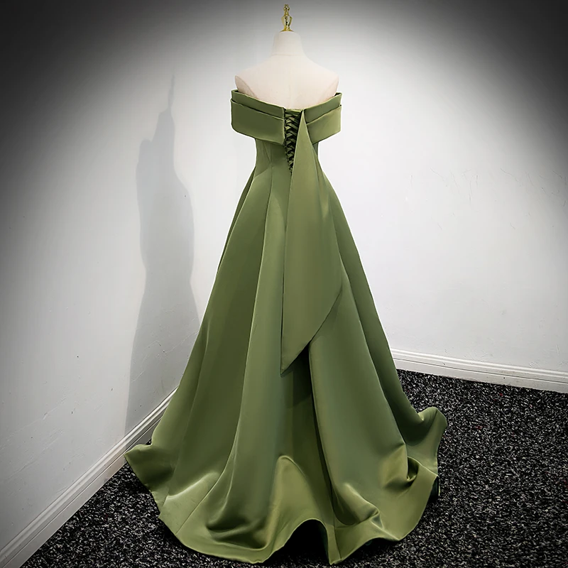 Customized  Avocado Green Satin Evening Dress Banquet Elegant Sleeveless A-line Floor-length Simple Prom Formal Gowns for Women