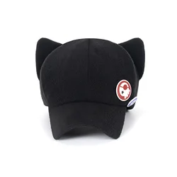 Gorro con orejas de gato de Anime, gorro de felpa Polar con insignias, disfraz de Cosplay