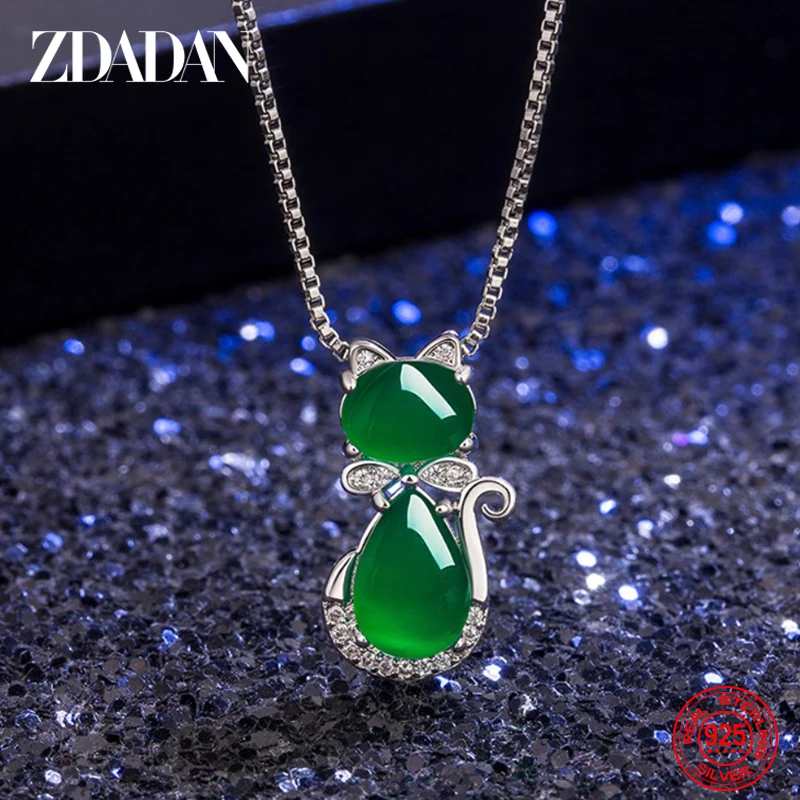 ZDADAN 925 Sterling Silver Emerald Necklace For Women Fashion Jewelry Accessories