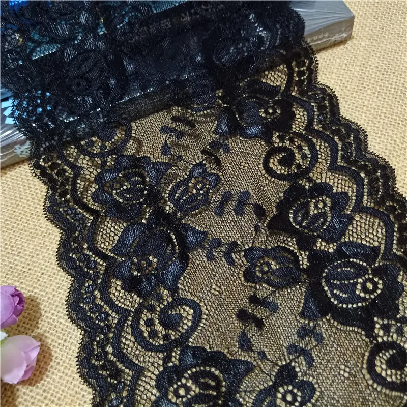 17.5cm Black Wide Lace On The Grid Elastic Couture Materiel Accessoires For Sewing Needlework Used On Dress And Curtains E1082