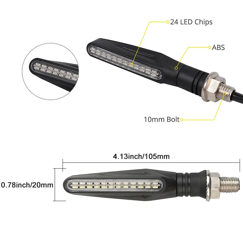 New Motorcycle 24LEDs High Bright Amber Turn Signal Indicator Light Front Rear White Day Running Light Flowing Red Brake Lamps