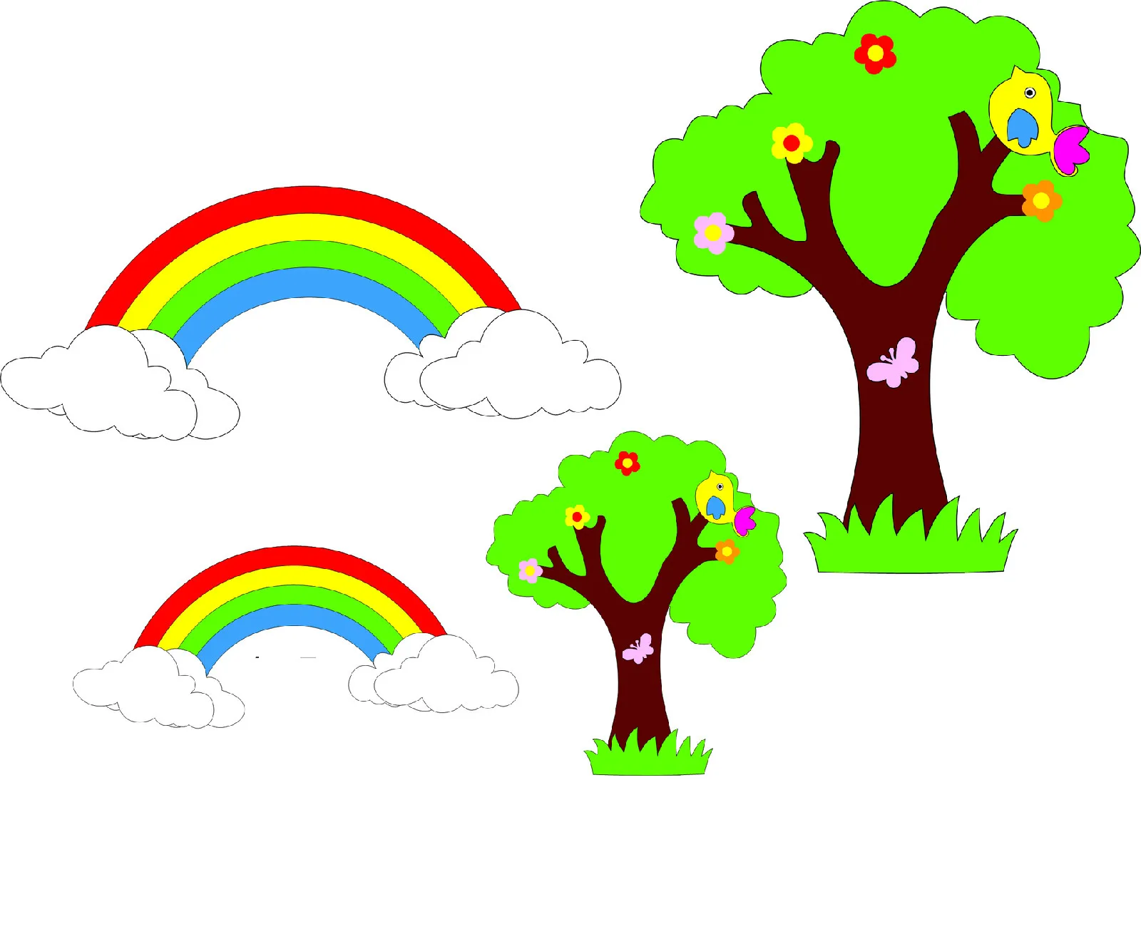 T-N grande uccello verde albero non tessuto feltro pacchetto adesivi murali creativo arcobaleno cartone animato decorazione della parete per la