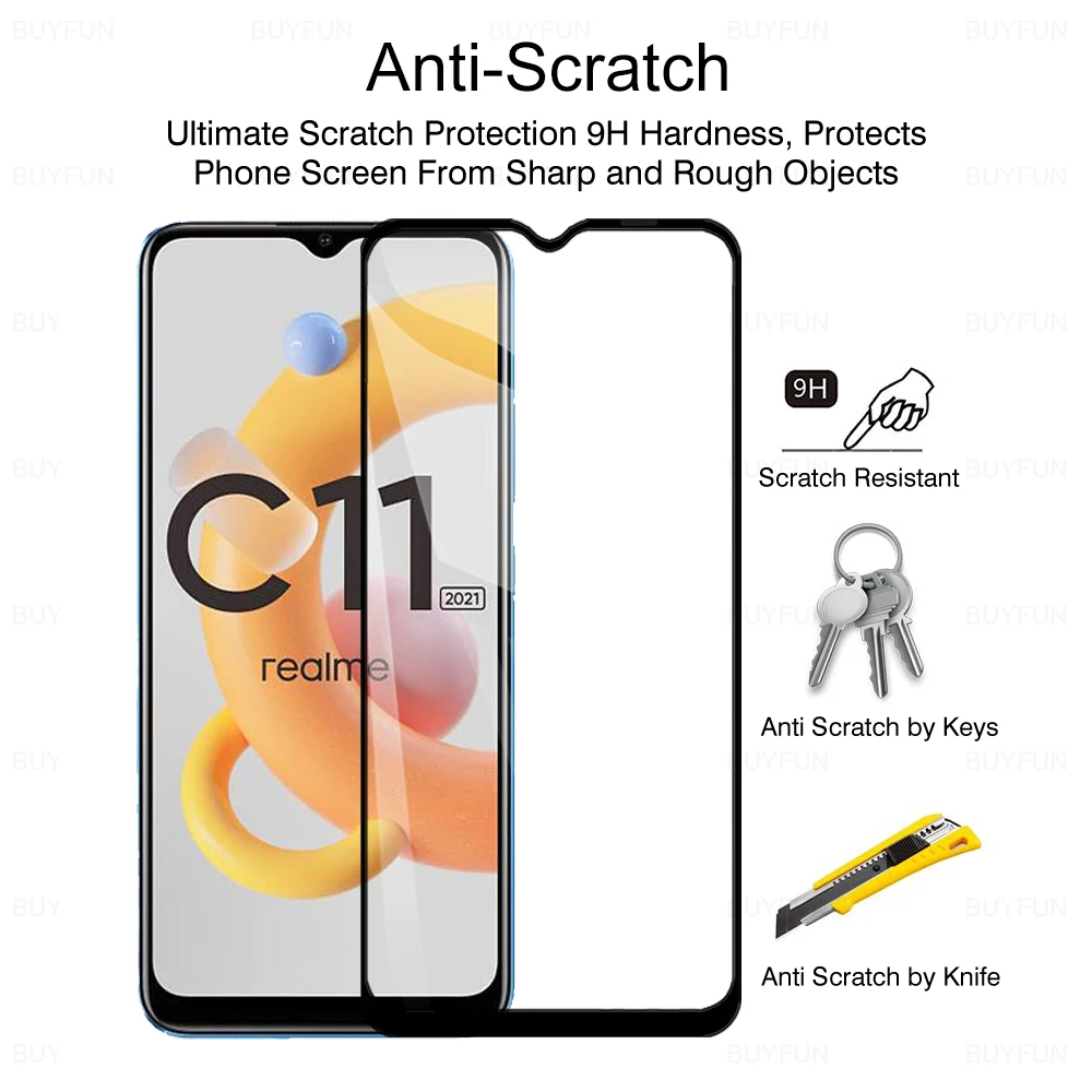 4in1 Protective Glass For Realme C11 2021 Full Cover Screen Tempered Glass For realmi c21 c25 c15 c3 c11 c 11 Camera Lens Film