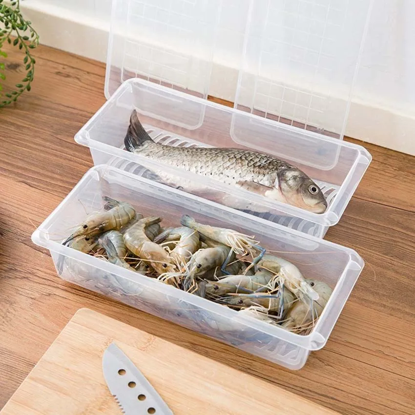 Useful Food Fresh Storage Box Kitchen Fridge Organizer Case Removable Drain Plate Tray For Keeping Fruits Vegetables Meat Fish