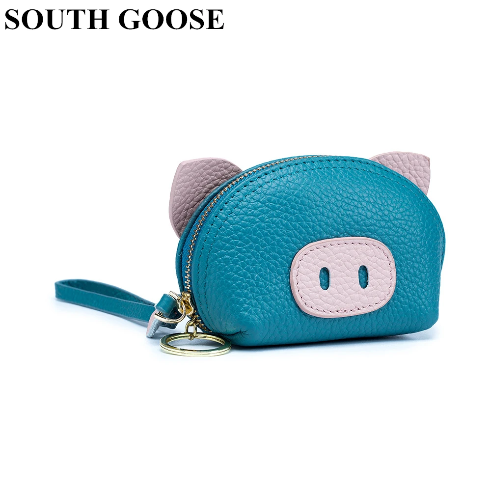 

SOUTH GOOSE Women Coin Purse Genuine Leather Cute Wallet Female Organizer Bag Mini Pouch Card Holder with Solid Keychain