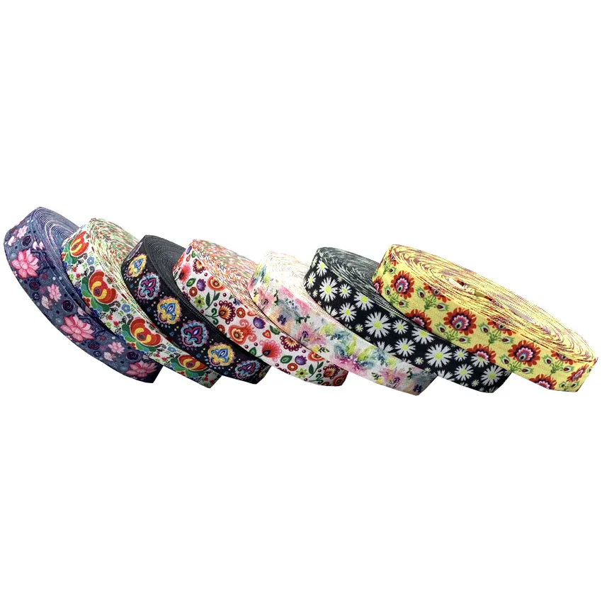 

10Y 5/8" Lotus Sun flowers Fold Over Elastic Stretch Foldover FOE Elastics For Hair Ties Headbands DIY Handmade Accessories