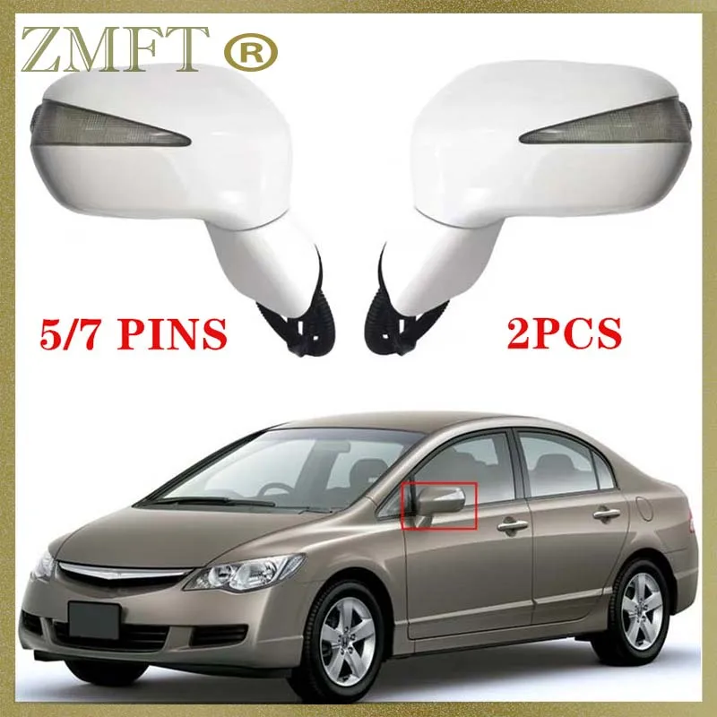 2PCS Left and Right 5/7 PINS Car Rearview Side Mirror Assy For HONDA CIVIC 2006 2007 2008 2009 2011 FA1 FD1 FD2 Base Color