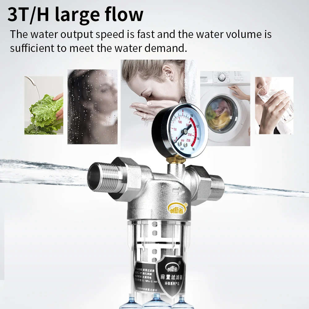 Whole House Spin Down กรอง Scraper และเครื่องวัดความดัน40ไมครอน Prefilter ระบบ Tap Water