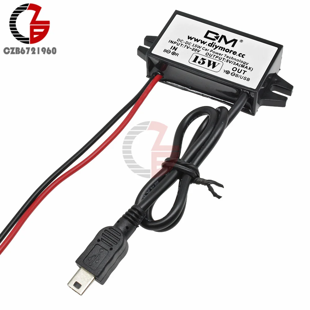 Mini USB DC-DC 12V to 5V 3A 15W Dual Converter Step Down Power Adapter for Car Over Voltage Current Heat Protection