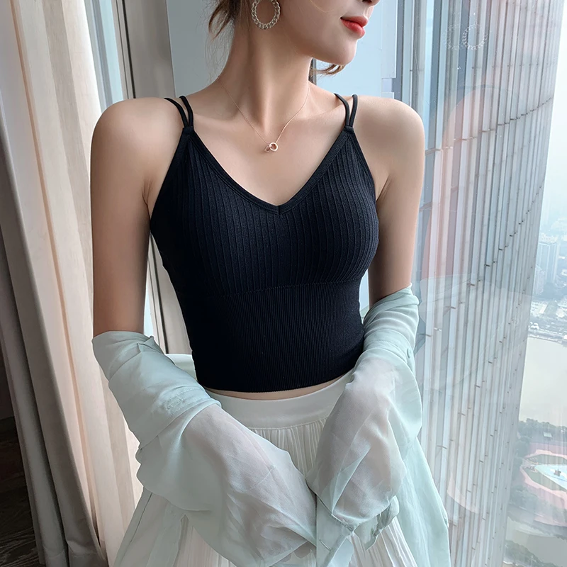 Sexy Bralette Beauty Back Solid Straps Wireless Vest Elastic Tank Crop Tops Seamless Padded Bras For Women Wire Free Intimates