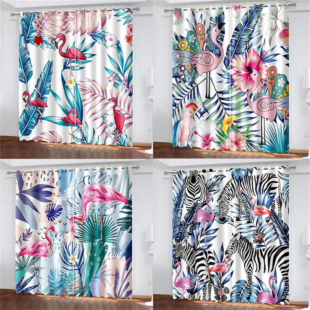 

3D Digital Printing Artistic Flamingo Woven Curtains for Bedroom Left and Right Biparting Open Home Modern Blackout Curtains