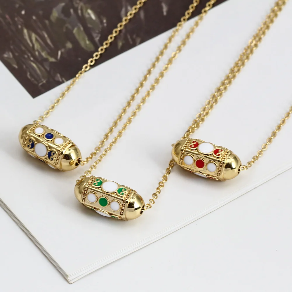 Copper Plated Drip Oil Oval Hexagonal LOVE Enamel Pendant Necklace for Women Lucky Eye Fashion Party Jewelry Bijoux 1 Pcs