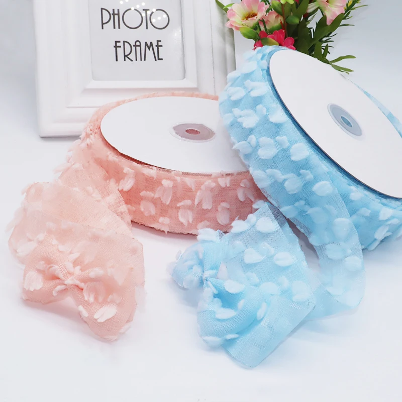 25 Yards/roll Cloud Gauze Lace Satin Ribbons 40mm Handmade Chiffon Tape DIY Brooch Hair Bowknot Accessories Wedding Party Decor