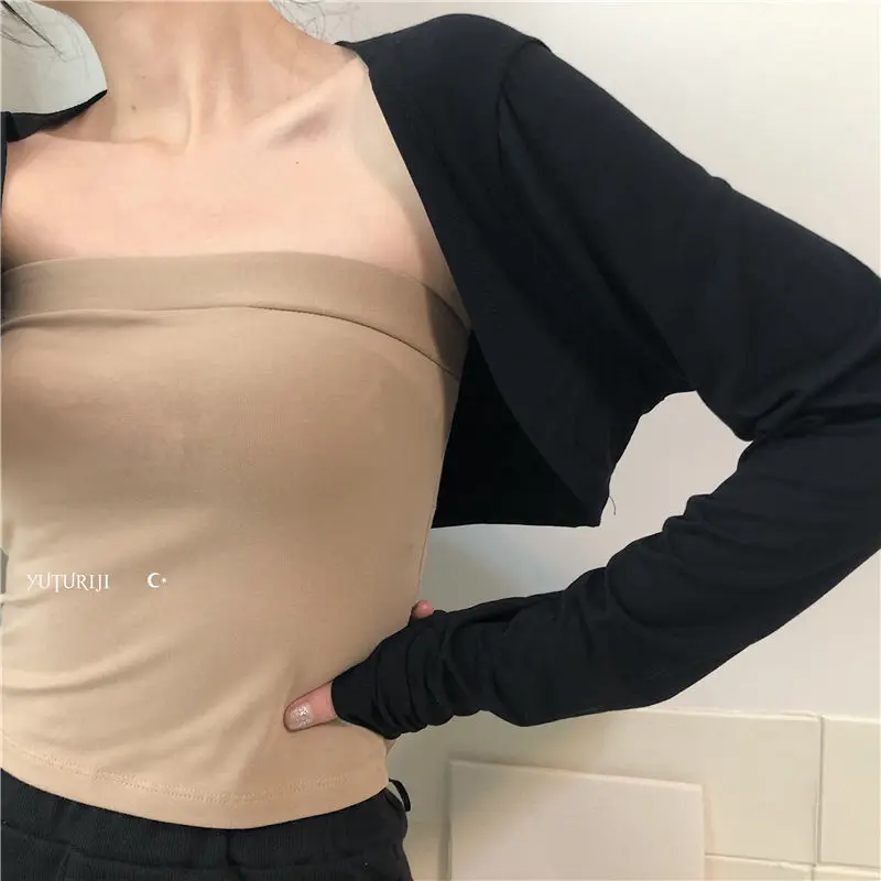 Solid Shrugs Women Slim Full Sleeve Gentle Outwear All-match Open Stitch Trendy Teenagers Crop Top Hot Girls Sexy Soft Females