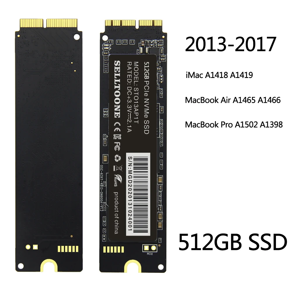 

SELLTOONE 512GB SSD Solid State Disk With Tools For Macbook Air A1465 A1466 (2013-2017), MacBook Pro A1502 A1398 (2013-2015)