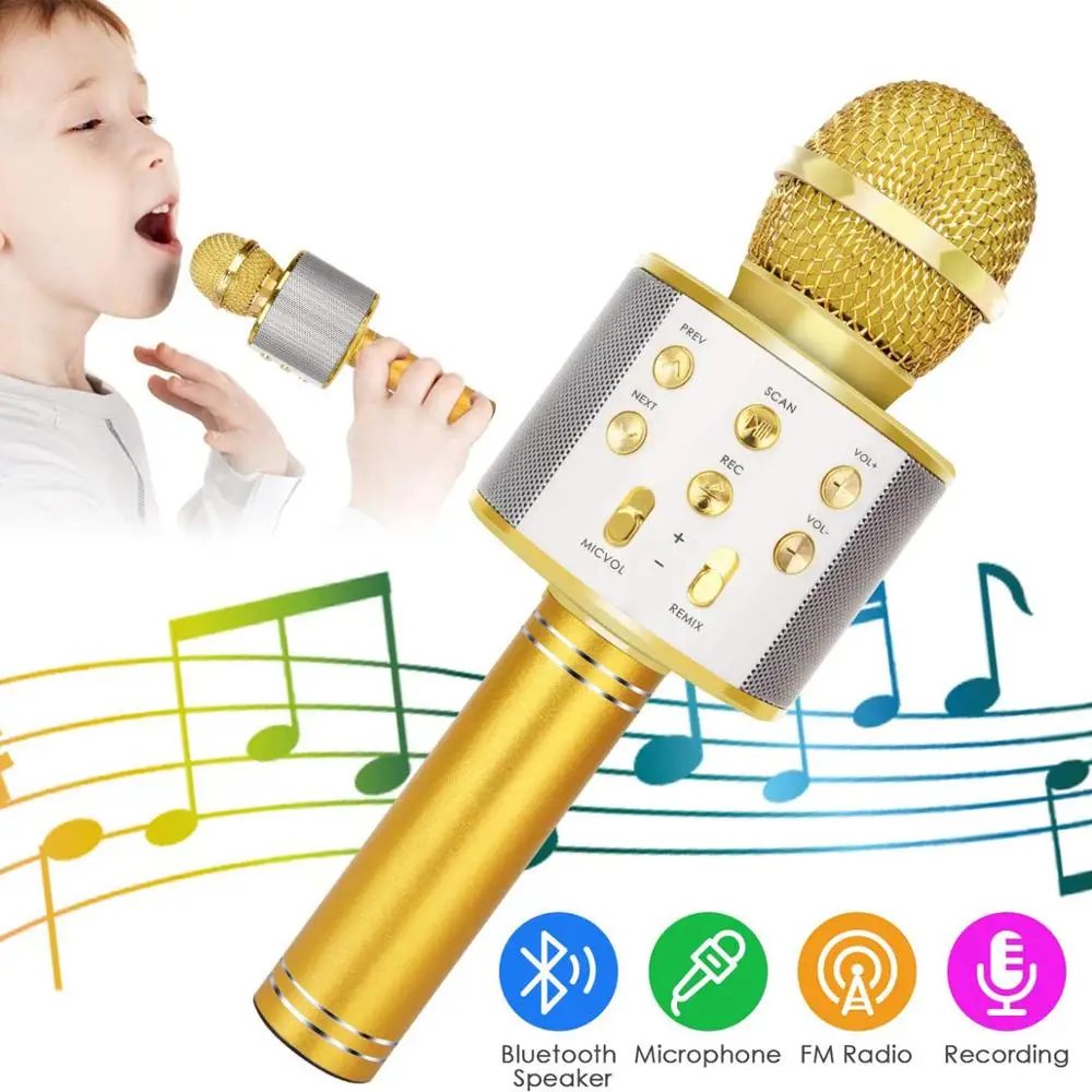 Handheld wireless microphone Bluetooth WS-858 for Karaoke USB player KTV Speaker record smart music