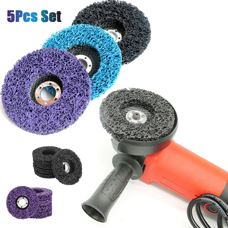 5Pcs 125mm Sanding Abrasive Wheel Grinder Strip Disc Poly Strip Disc Wheel Paint Rust Removal Clean for Angle Grinder 22mm Bore