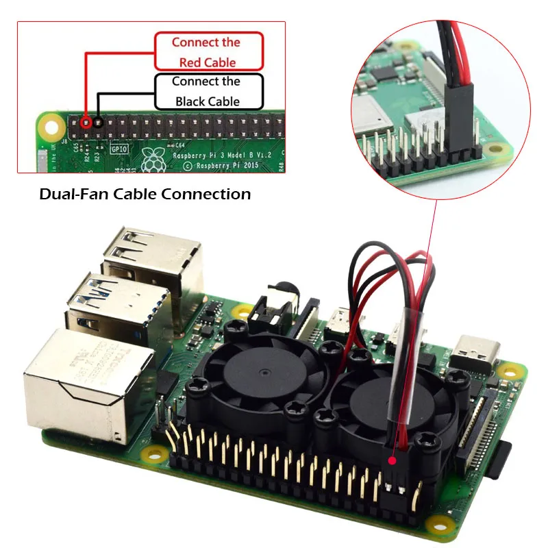 Raspberry Pi 4 Dual Fan with 4B Heatsink Kit, Raspberry Pi Cooling Fan Kit with Tape for Raspberry Pi 4 Model B / 3B+