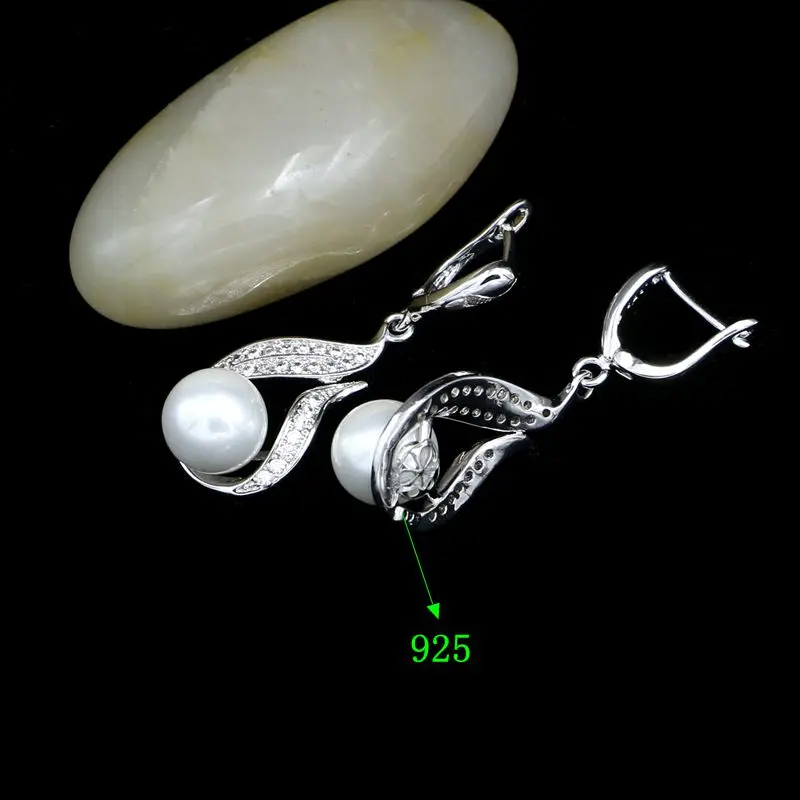 Silver 925 bridal Earrings White Pearl And Crystal Earrings For Women