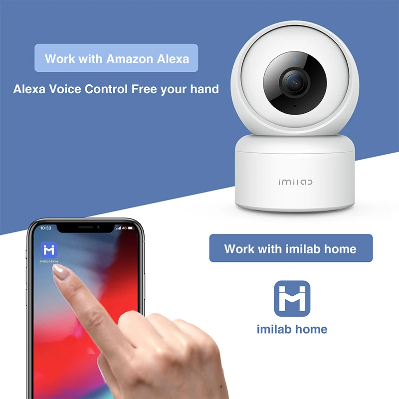 C20 Home Security Camera, 1080p HD, IP, CCTV interior Baby Cam, Vigilância por Vídeo 360 °, Visão Noturna, Webcam, Trabalhar com Alexa, Novo