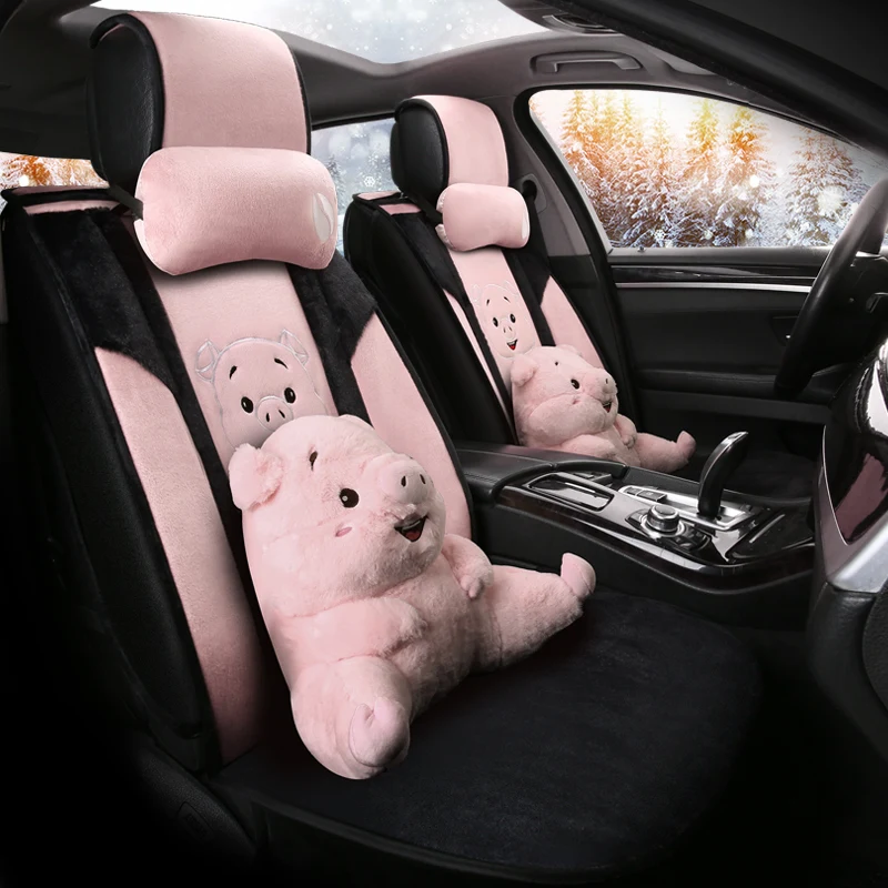 

Cartoon Cute Dog Husky Bear Piggy Universal Car Seat Cover Fur Heated Seats Auto Covers for Cars Heating Accessories Cushion Set