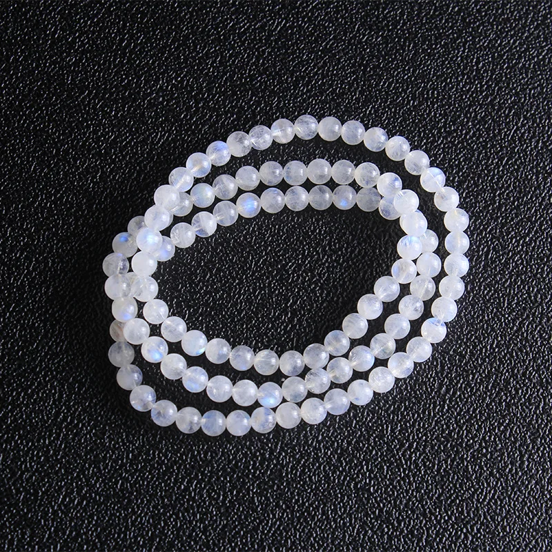 

5-6mm Natural rainbow Moonstone Women Bracelets Bangles Blue light 3 Laps Bracelets