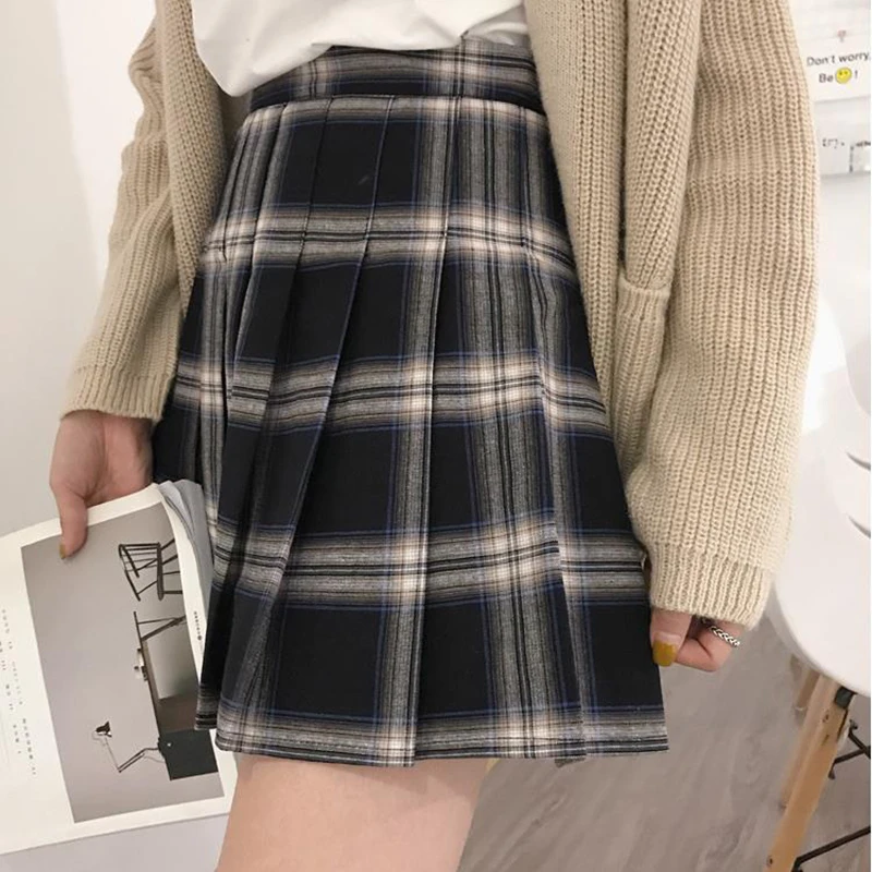 XS - 5XL New England Style Casual Women Skirt Black Yellow Plaid Pleated Skirts Shorts Hot Sale High Waist Plaided Mini Skirt