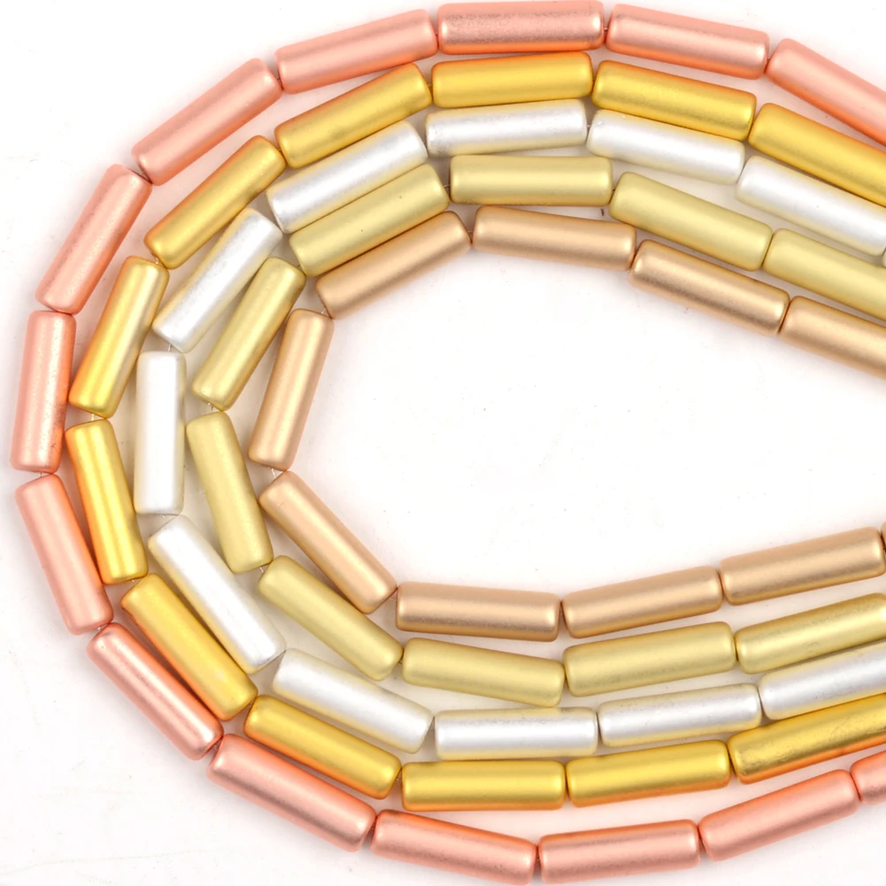 Dull Polished Natural Rose Gold Silver Plated Hematite Stone Beads Cylindrical Beads For Jewelry Making Diy Necklace Bracelet