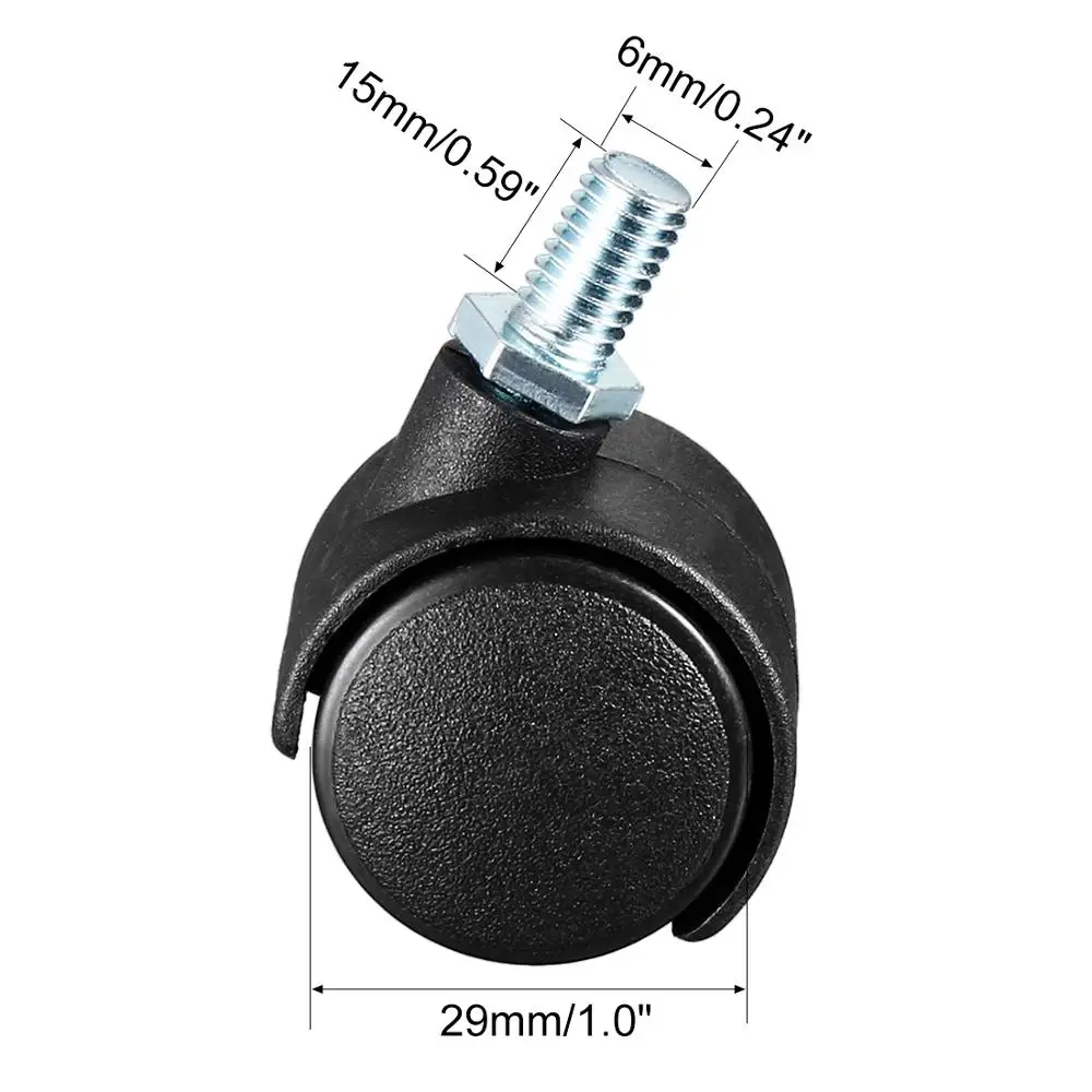 uxcell 4pcs-20pcs 1.5inch 2inch Swivel Caster Wheels Nylon 360 Degree M6 M8 M10 Threaded Stem Caster Wheel with Brake no Brake