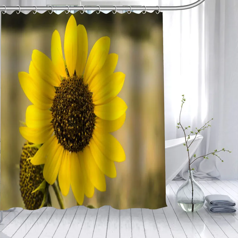 Popular Custom Sunflowers Shower Curtain Polyester Fabric Printing Bathroom Curtain Waterproof With Hook 150X180cm,180x180cm