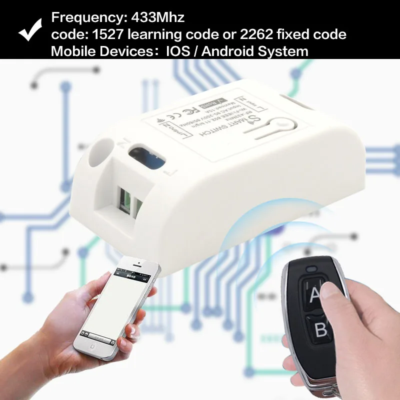 مفتاح Wifi متوافق مع جهاز تحكم عن بعد لاسلكي rf 433 ميجا هرتز ، AC220V ، 10A ، 1CH ، مؤقت DIY لنظام Android IOS